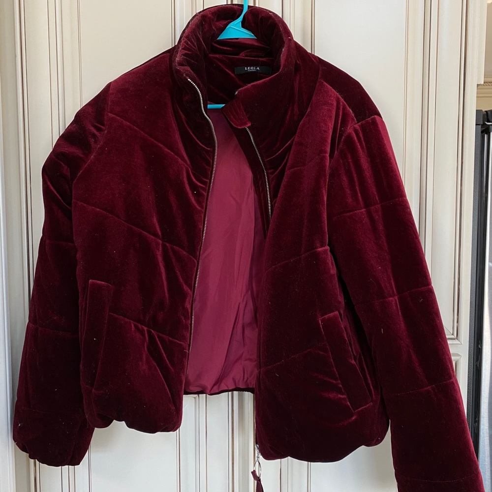 Maroon velvet bomber jacket